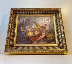 2 Danish Oil Palette Paintings: Old Man Portrait & Fruit Bowl by J. P. Nielsen