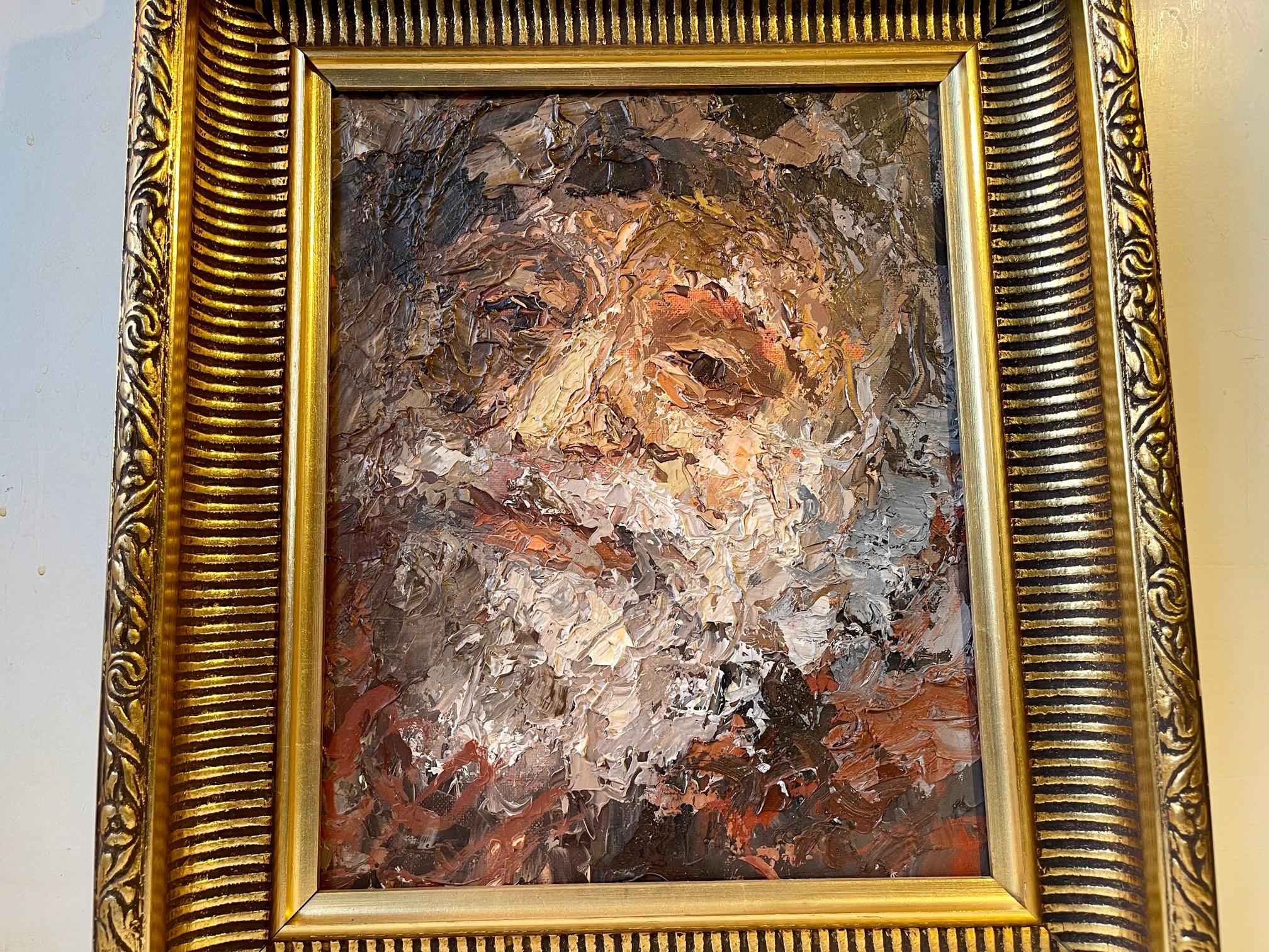 2 Danish Oil Palette Paintings: Old Man Portrait & Fruit Bowl by J. P. Nielsen In Good Condition For Sale In Esbjerg, DK
