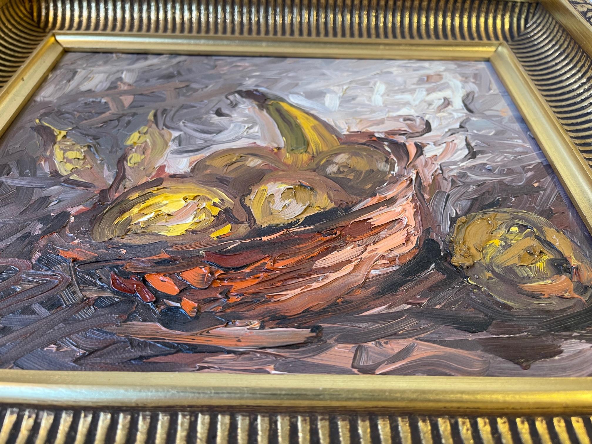 Late 20th Century 2 Danish Oil Palette Paintings: Old Man Portrait & Fruit Bowl by J. P. Nielsen For Sale