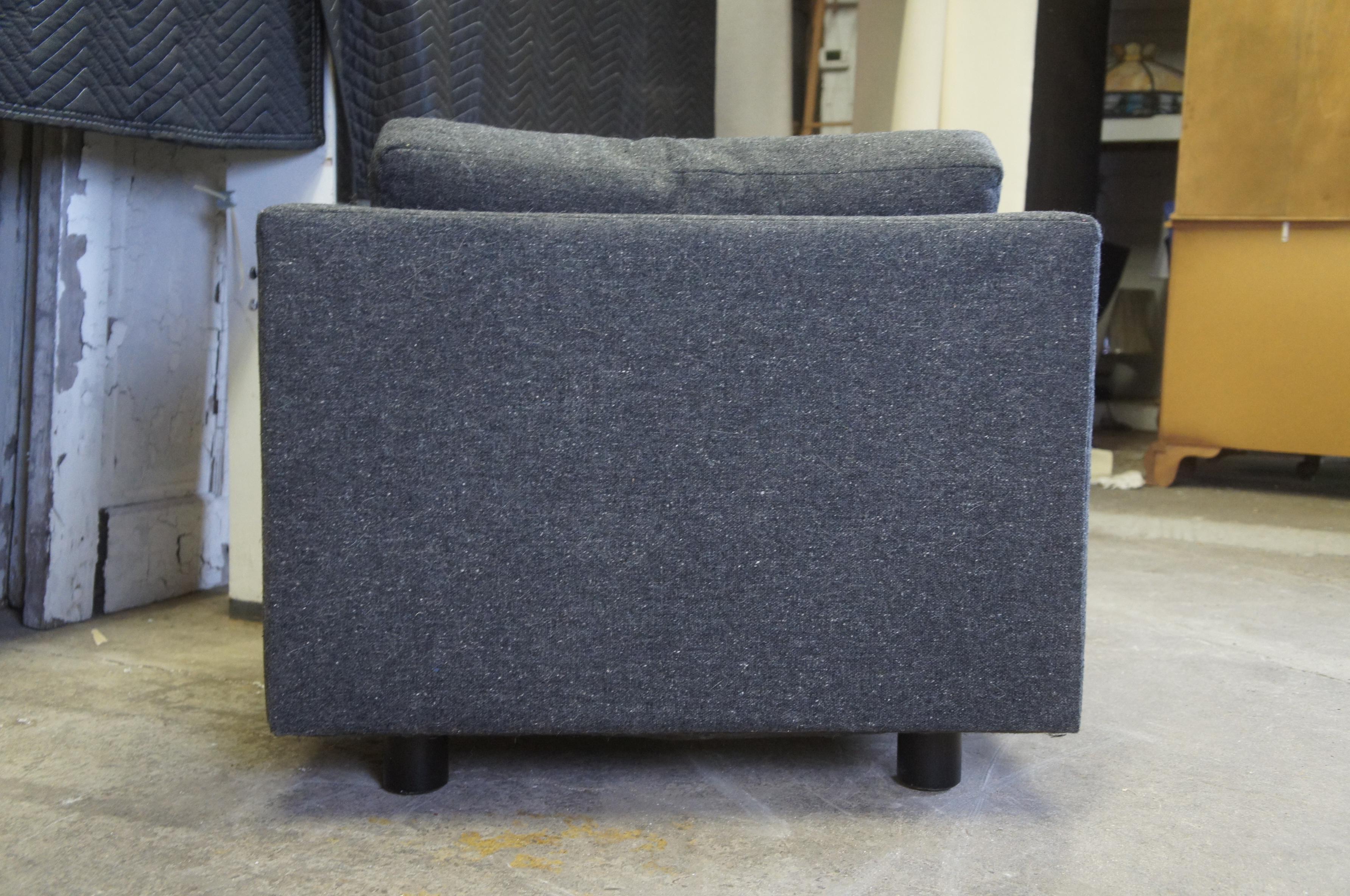 2 David Edward Mid-Century Modern Grey Cube Wool Club Arm Lounge Chairs Pair 6