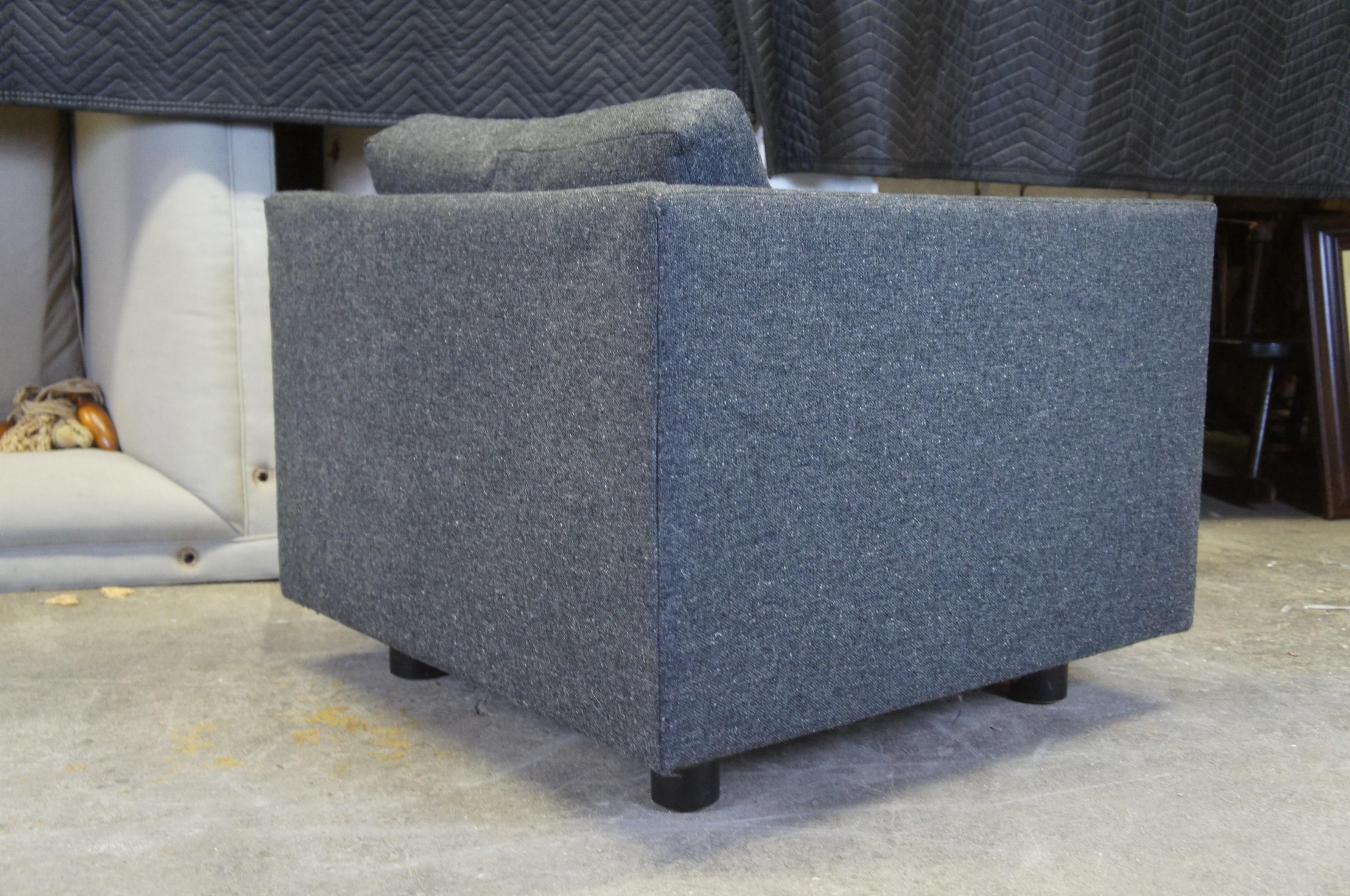 2 David Edward Mid-Century Modern Grey Cube Wool Club Arm Lounge Chairs Pair 5