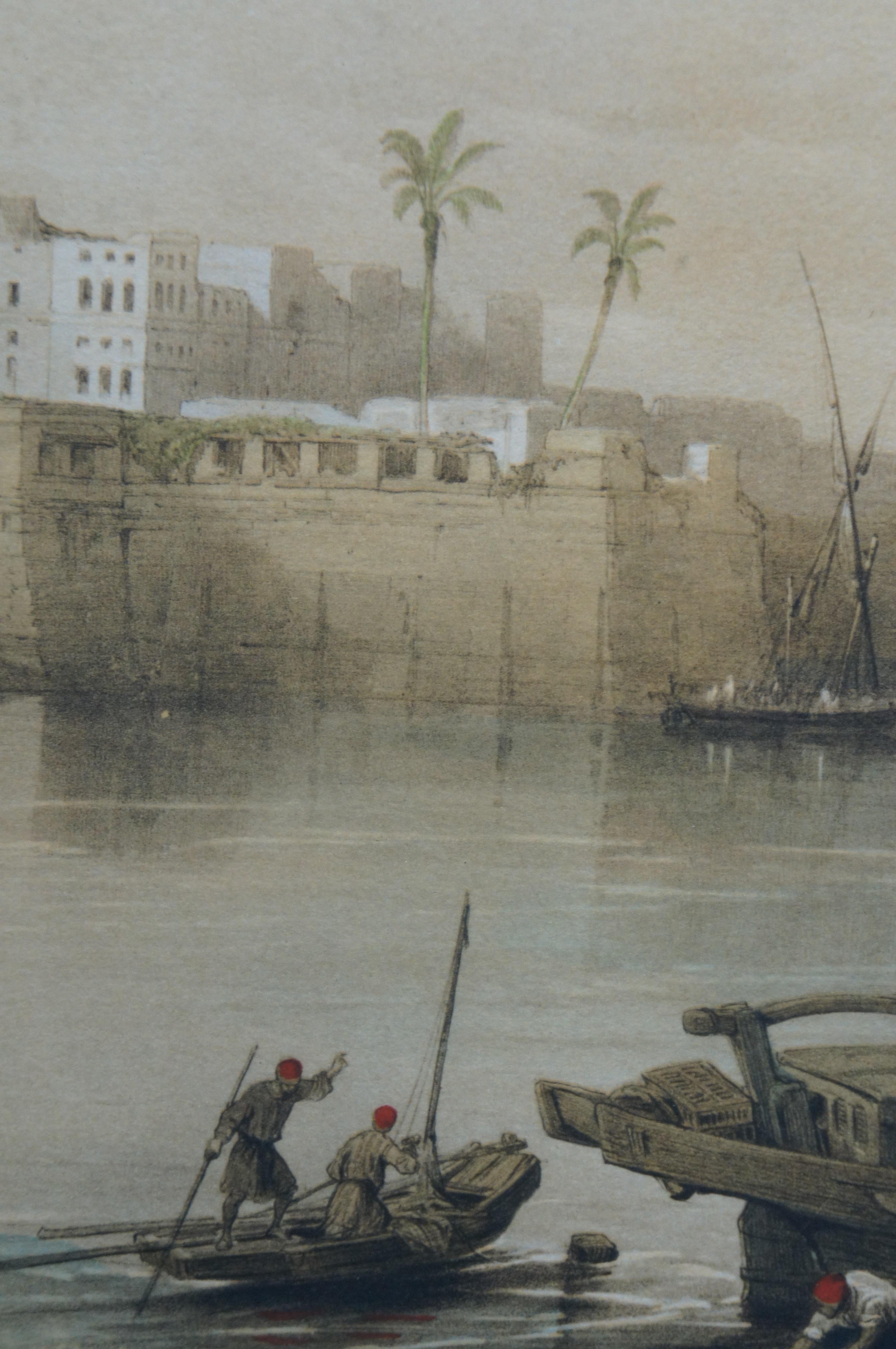 2 David Roberts Egypt Lithographts Prints Nile Ferry Gizeh Bazaar Silk Mercers en vente 6