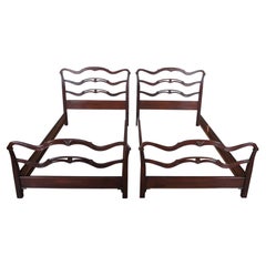 Used 2 Davis Cabinet Co Chippendale Style Mahogany Ladder Ribbon Back Twin Size Beds