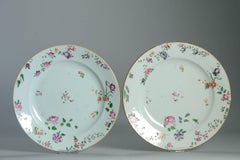#2 Dinner Platers Antique 18thC Chinese Qianlong Porcelain Dish Fencai Rose