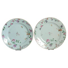 #2 Dinner Platers Antique 18thC Chinese Qianlong Porcelain Dish Fencai Rose