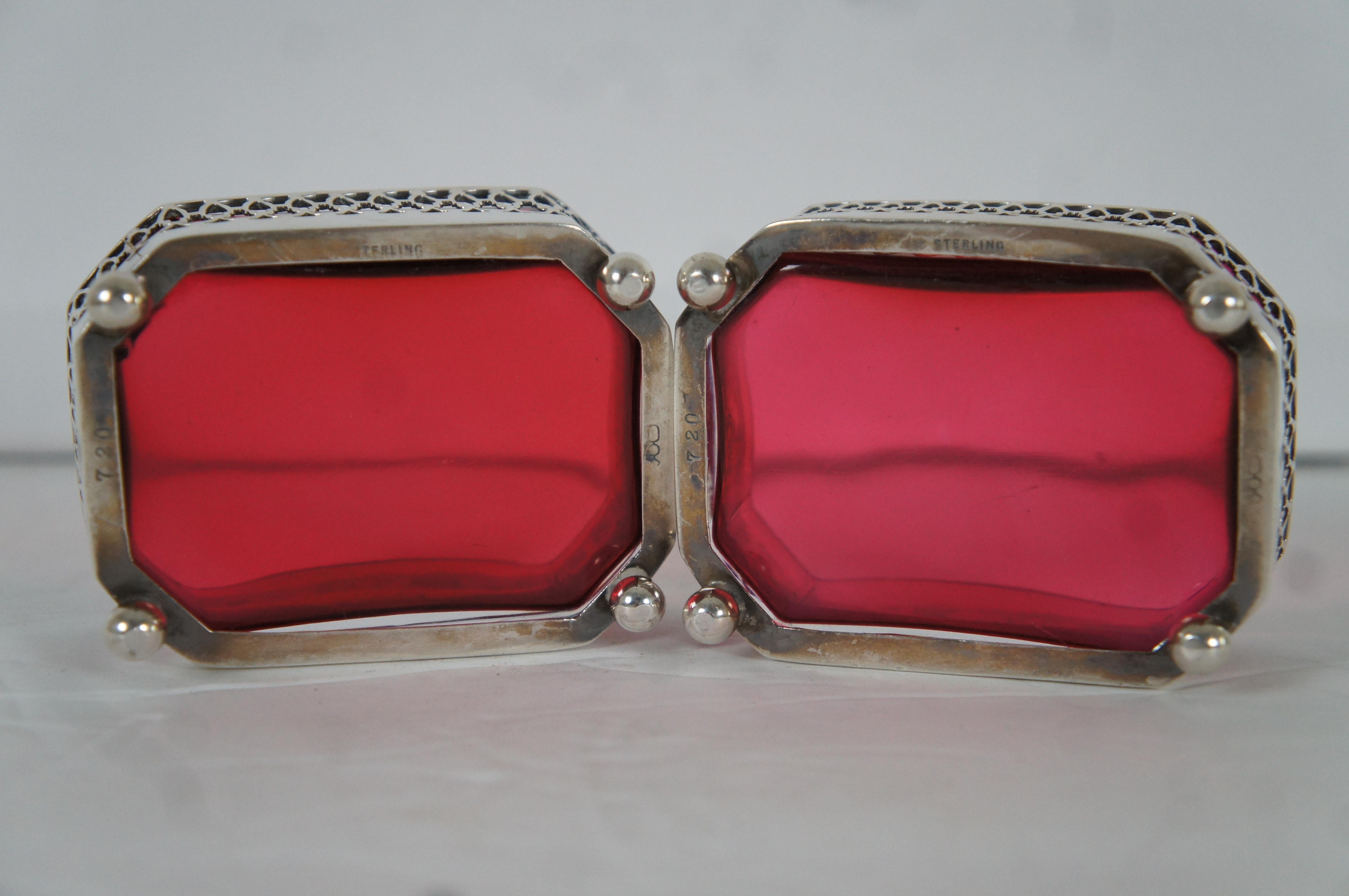 2 Dominick & Haff 720 Reticulated Sterling & Cranberry Glass Nut Dish Pair 86g For Sale 7