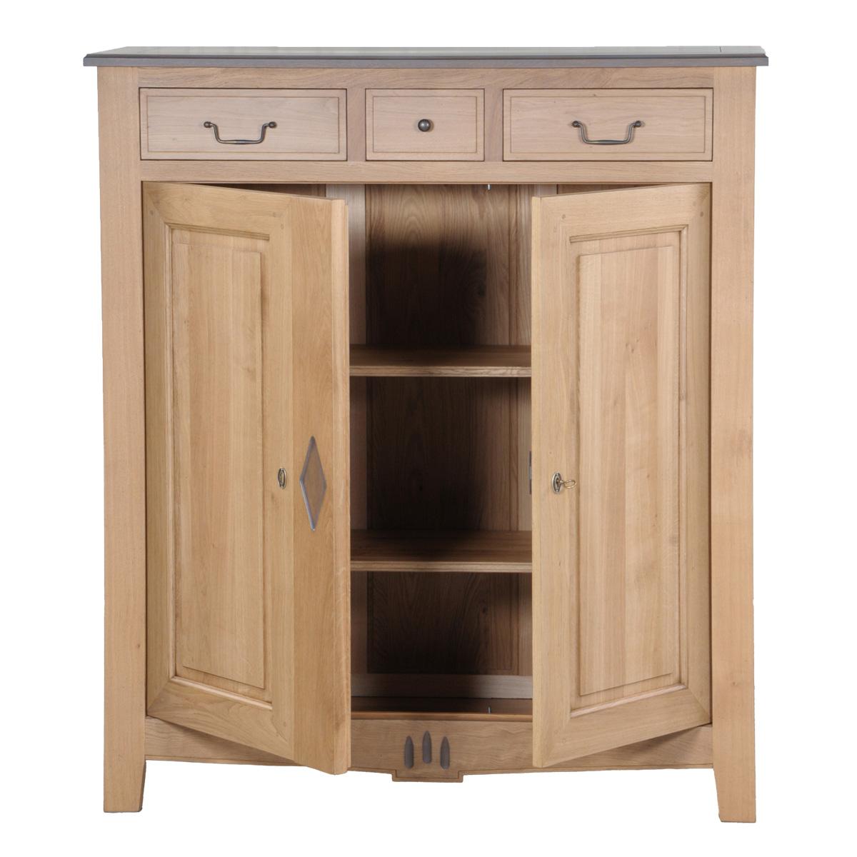 2-door 3-drawer Cabinet in solid oak, a French Directoire style interpretation In New Condition For Sale In Landivy, FR