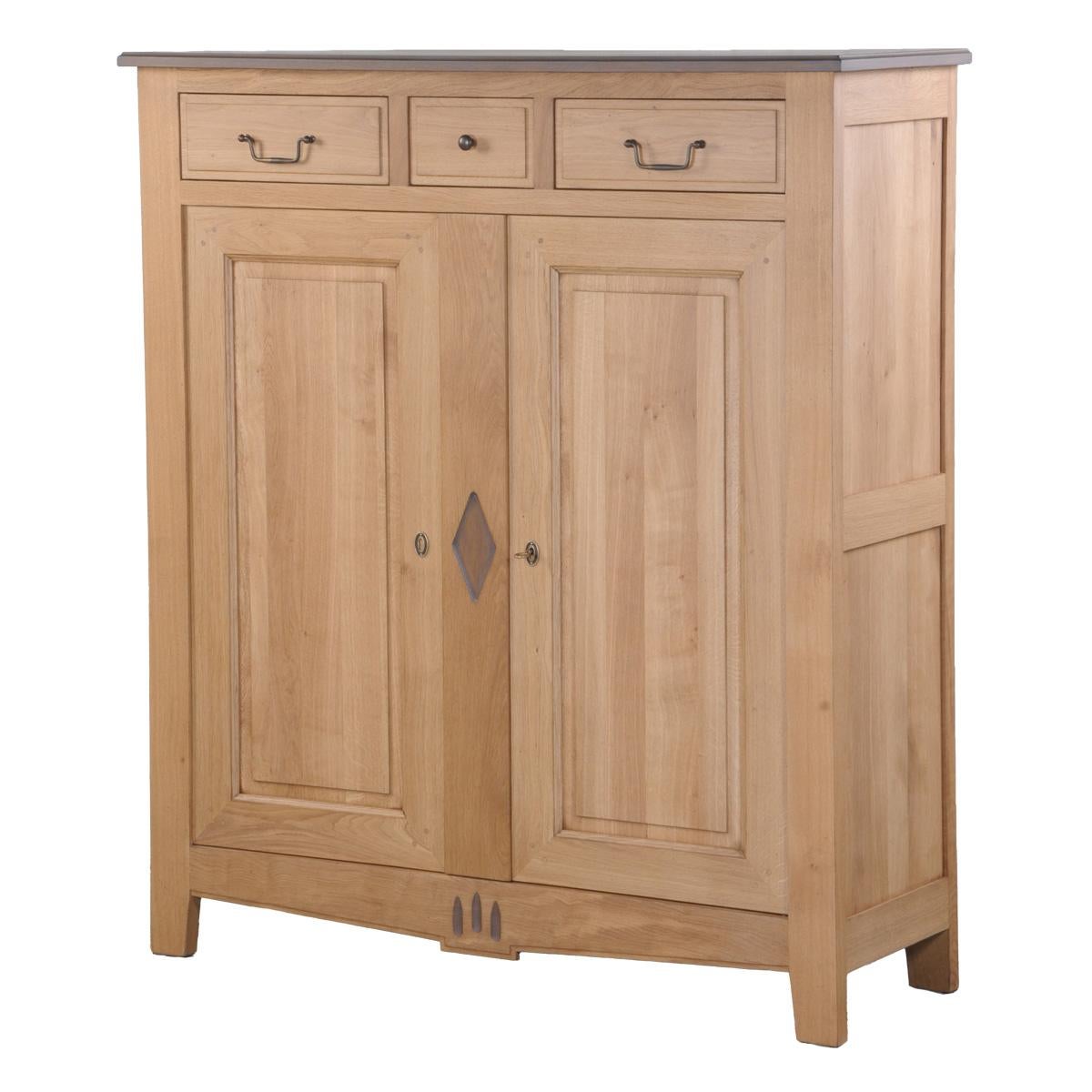 Cherry 2-door 3-drawer Cabinet in solid oak, a French Directoire style interpretation For Sale