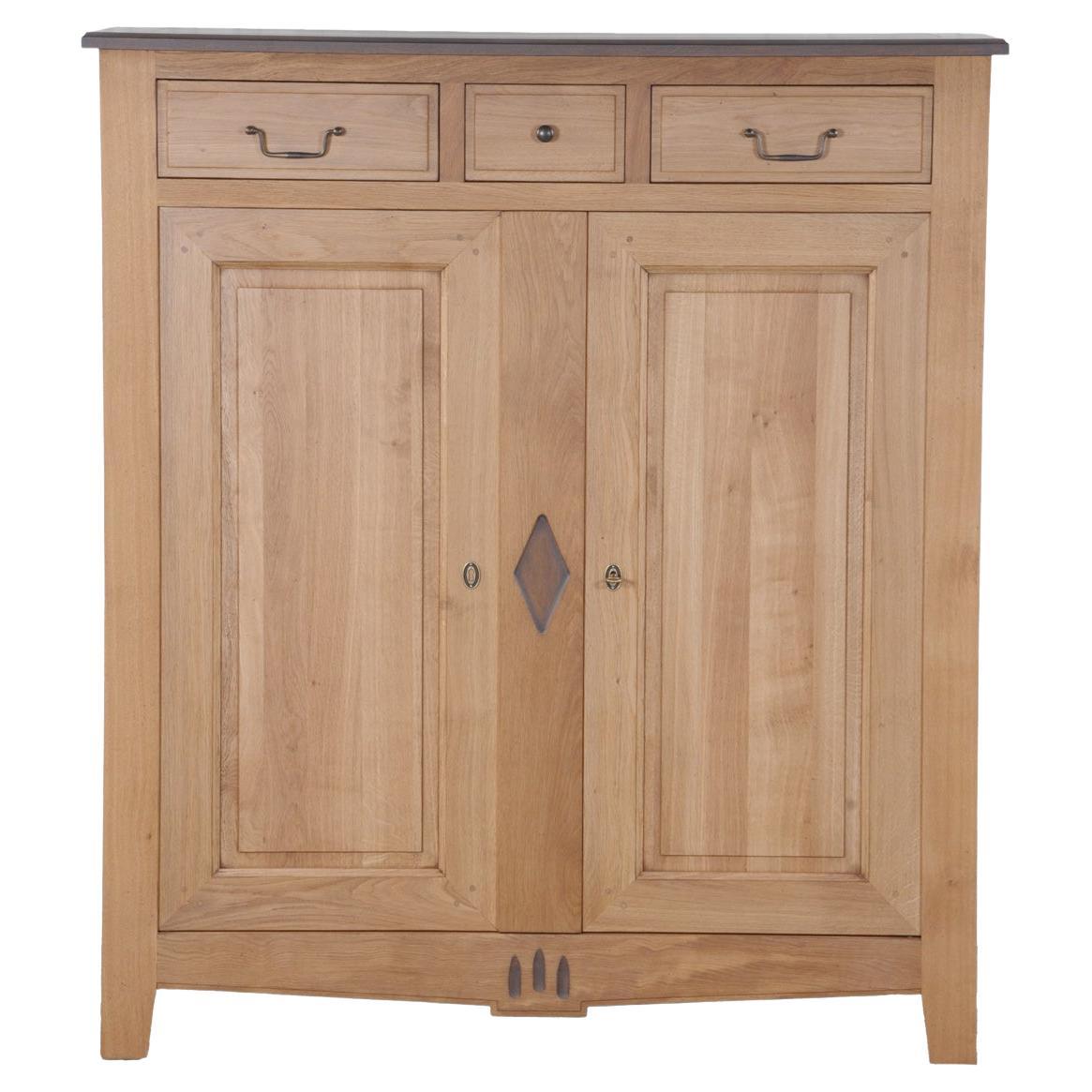2-door 3-drawer Cabinet in solid oak, a French Directoire style interpretation For Sale