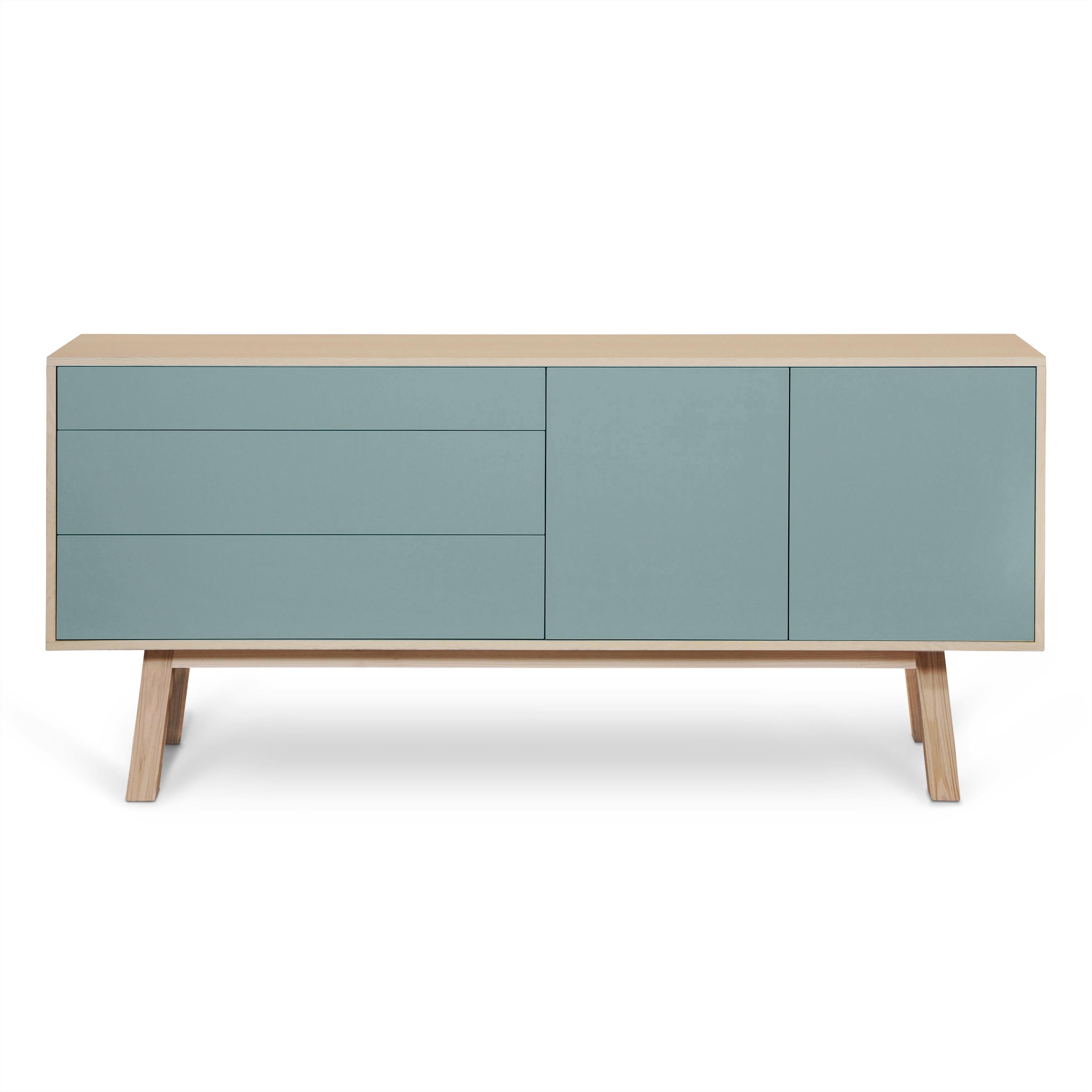 2-Door 3 Drawer High Sideboard in Ash, Design Eric Gizard, Paris Made in France For Sale 4