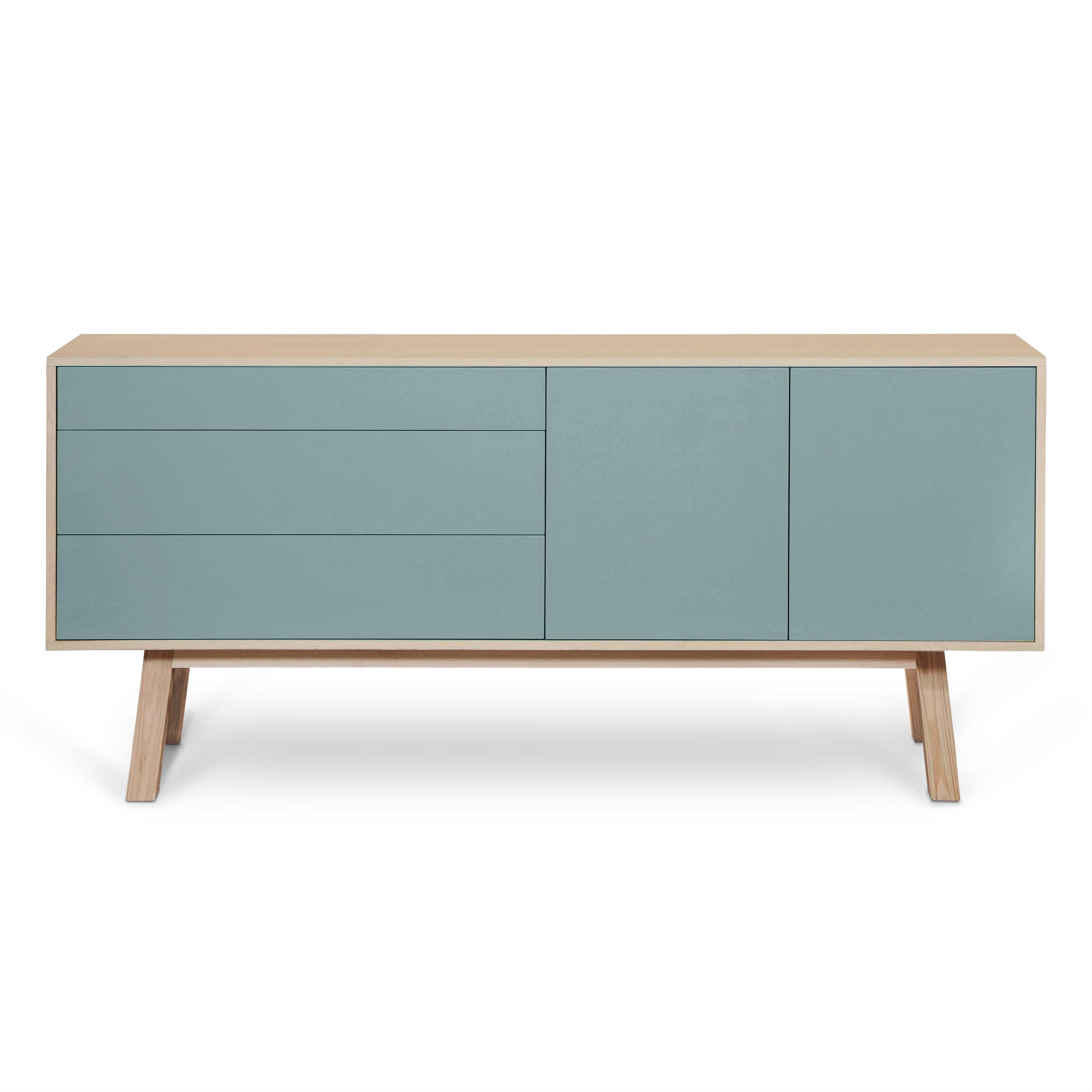 Aparador Estilo Escandinavo 2 Puertas 3 Cajones Azul Gris, diseño E. Gizard Paris en venta 3
