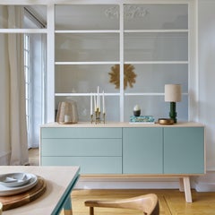 2-Door 3-Drawer Blue Gray Scandinavian Style Sideboard, design E. Gizard Paris