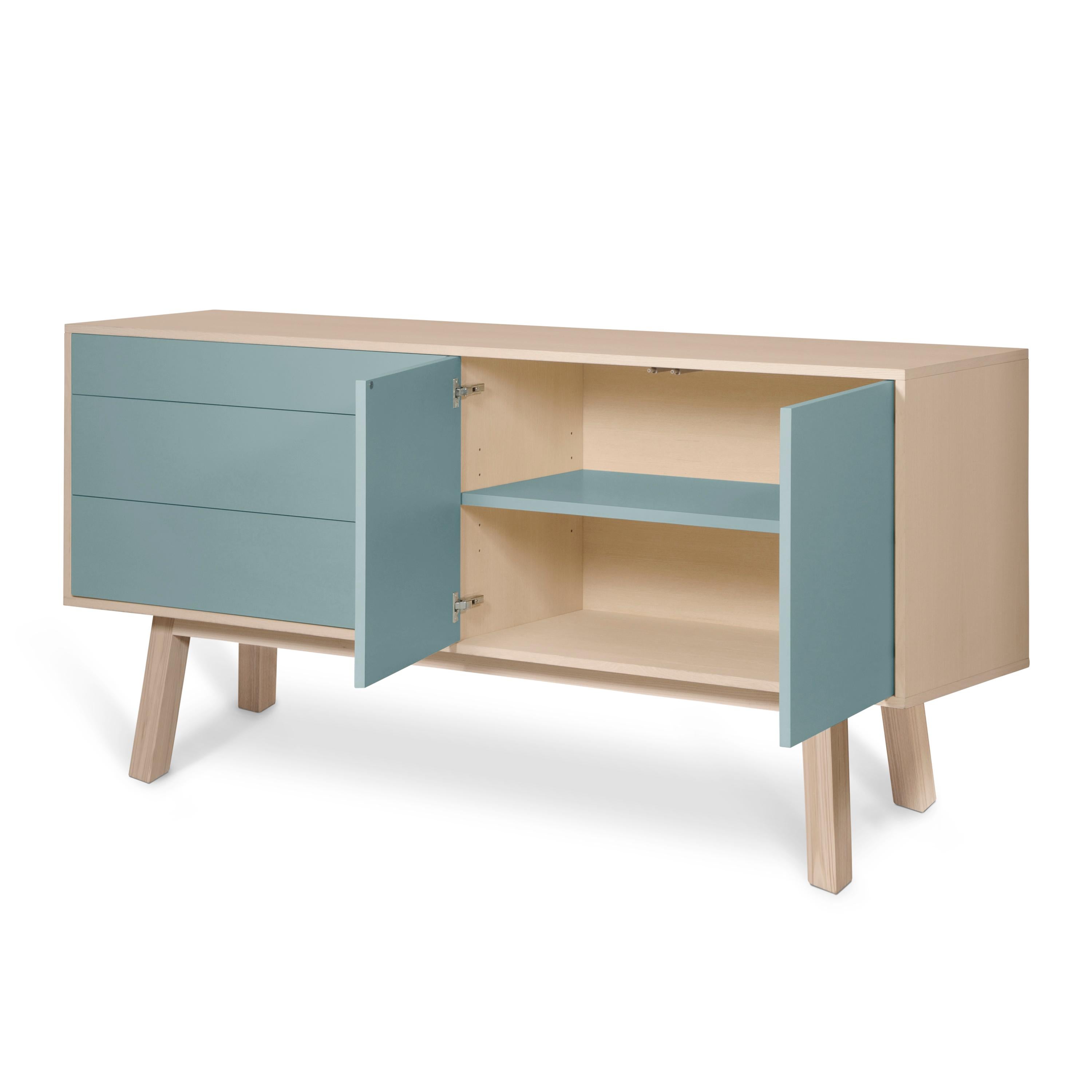 2-Door 3 Drawer High Sideboard in Ash, Design Eric Gizard, Paris Made in France For Sale 2