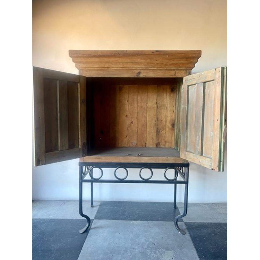 2-Door Cabinet with Metal Frame Table Base, FR-1106-03 In Good Condition For Sale In Scottsdale, AZ