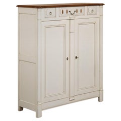 2-Door French Countryside Cabinet in Solid Cherry, White Cream Lacquered