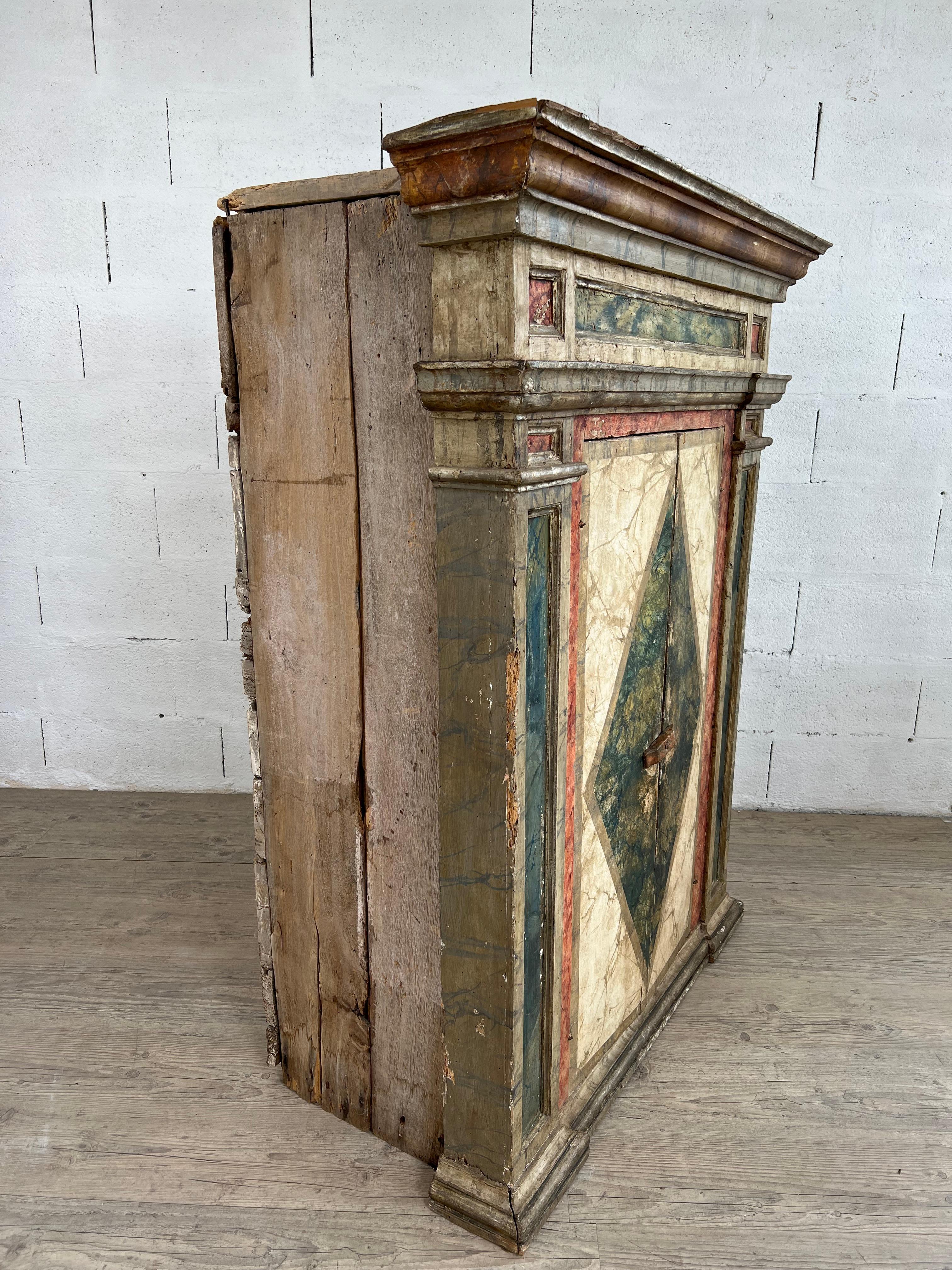 Italian 2-door High Buffet Decor Faux Marbre For Sale