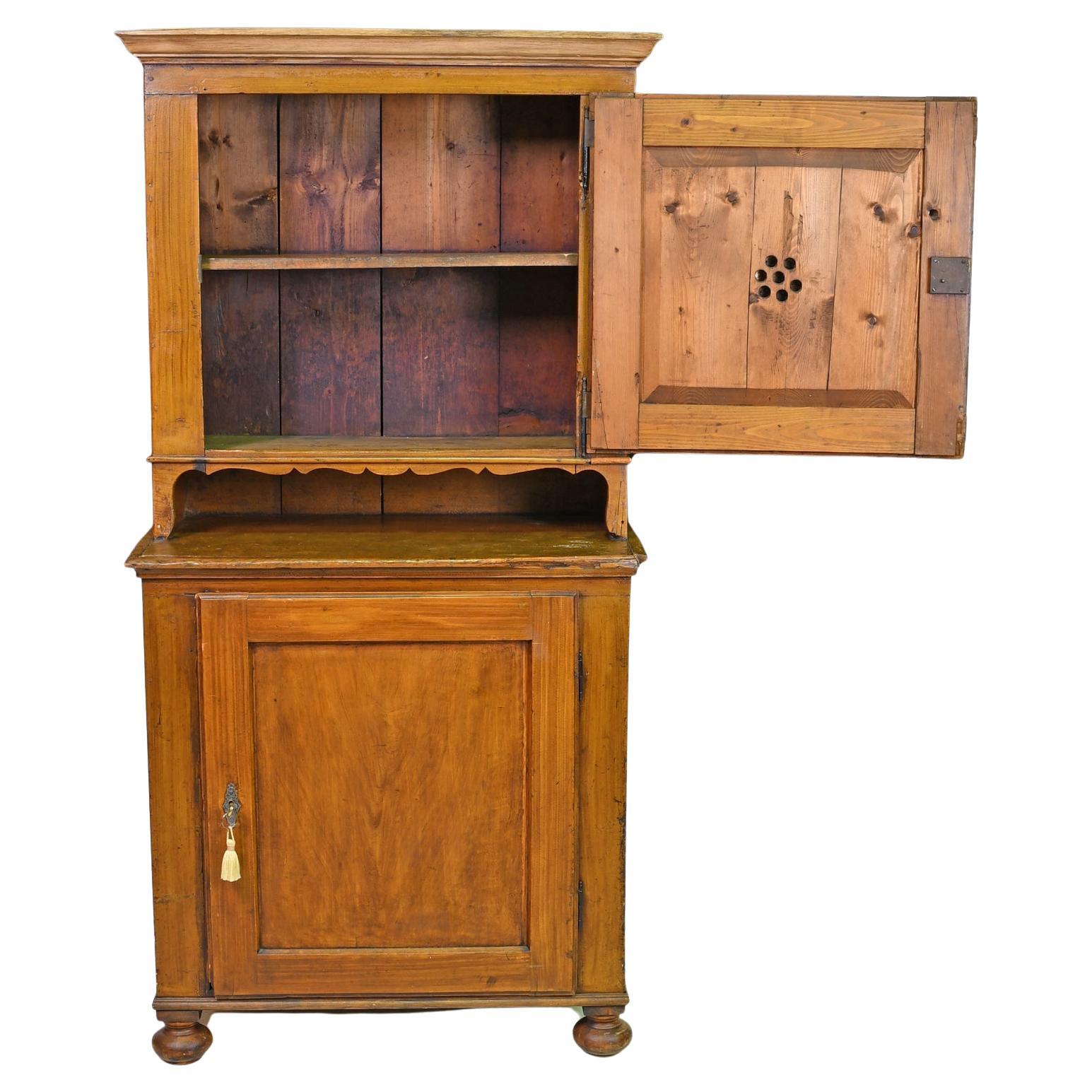 Pine Antique Provincial Cupboard with Original Faux-Bois Painted Finish, c. 1830 For Sale