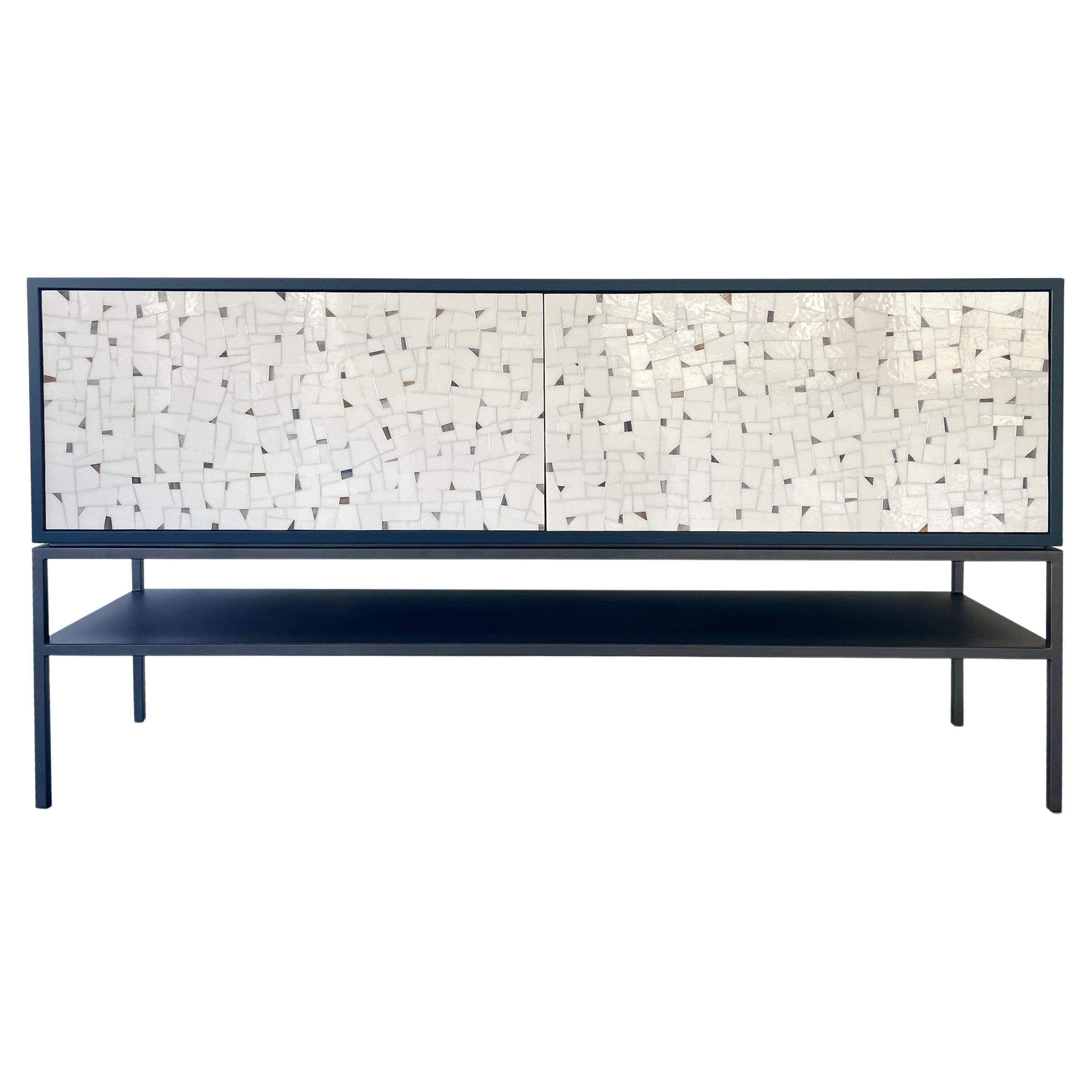 Modern 2-Door Terrazzo Serving Buffet with Metal Shelf Base by Ercole Home For Sale