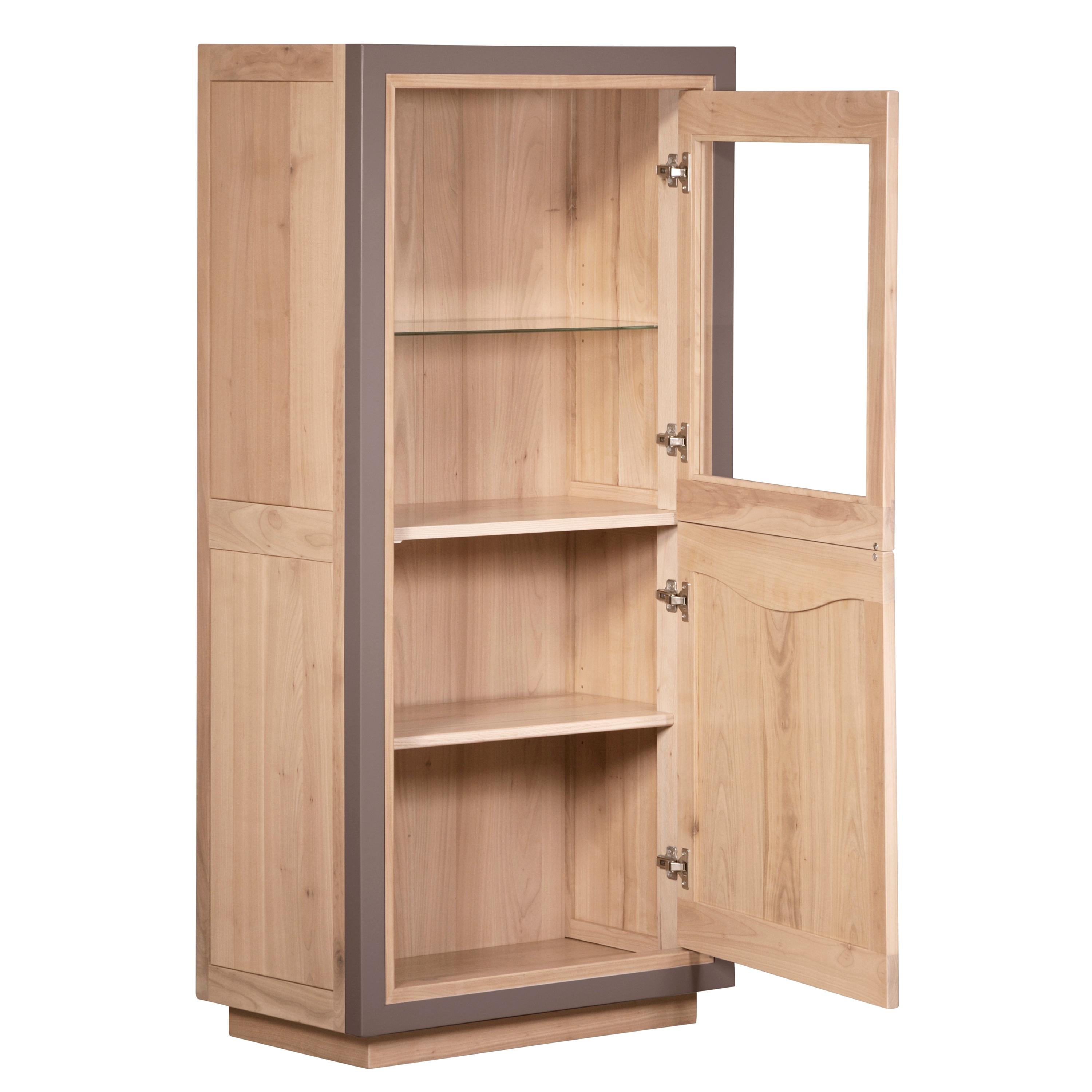 Contemporary 2-Door Vitrine, Display Cabinet in Natural Cherry, 100% Made in France For Sale