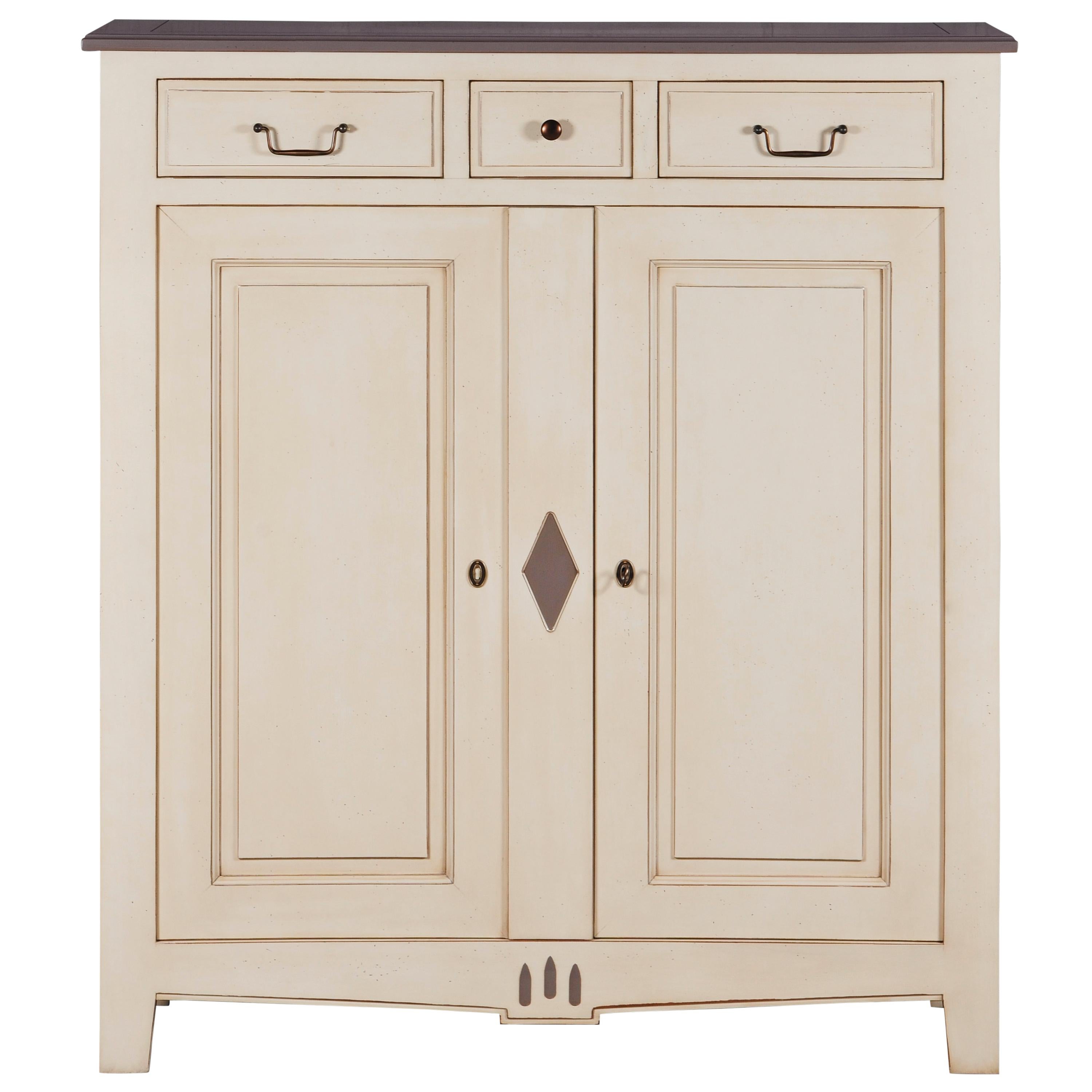 2 Doors Classical Cabinet in Cherry, White-Cream Lacquered, 100% Made in France For Sale 1