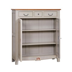 2 Doors Directoire Cabinet in Solid French Cherry Grey Lacquered