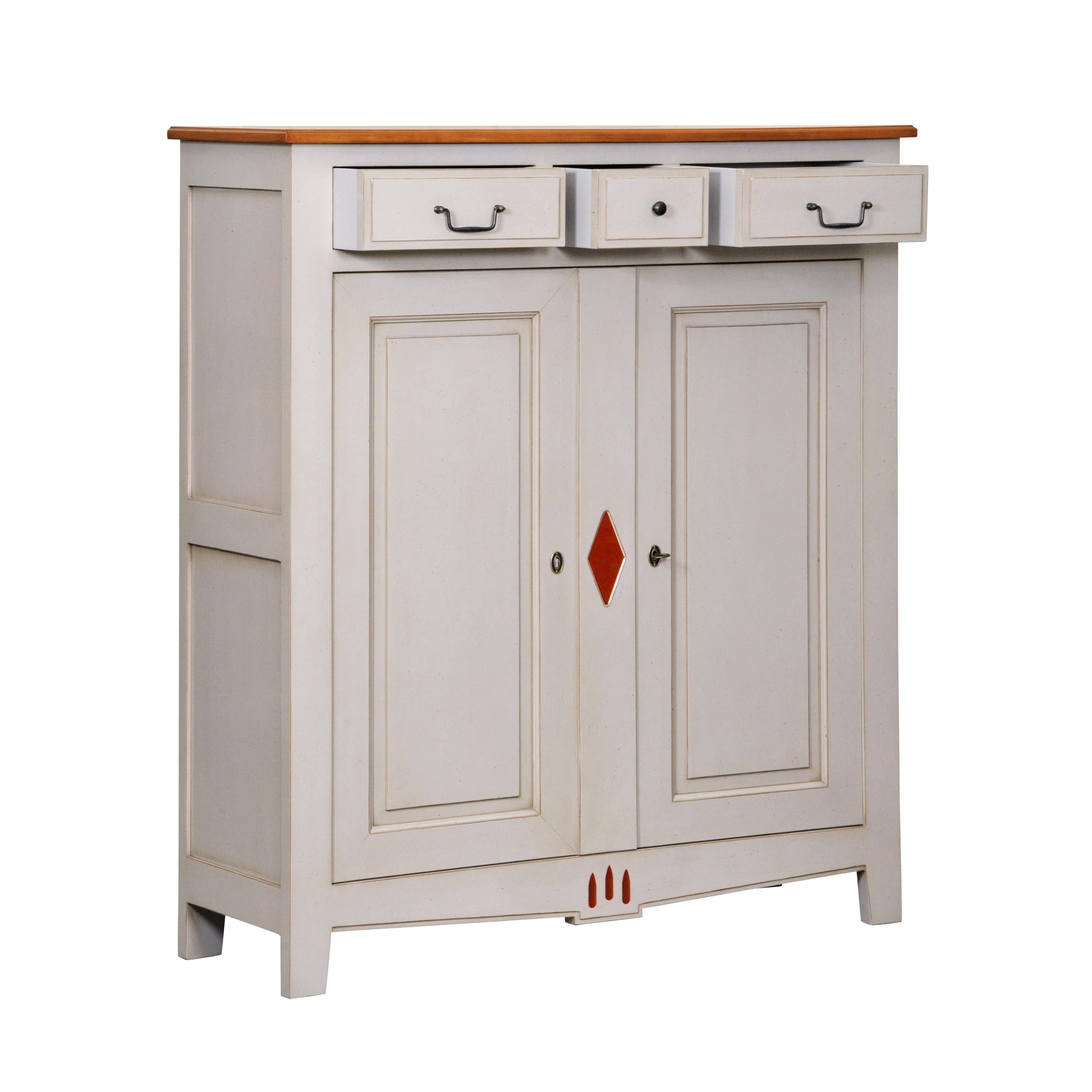 2 Doors Directoire Cabinet in Solid French Cherry Grey Lacquered In New Condition For Sale In Landivy, FR