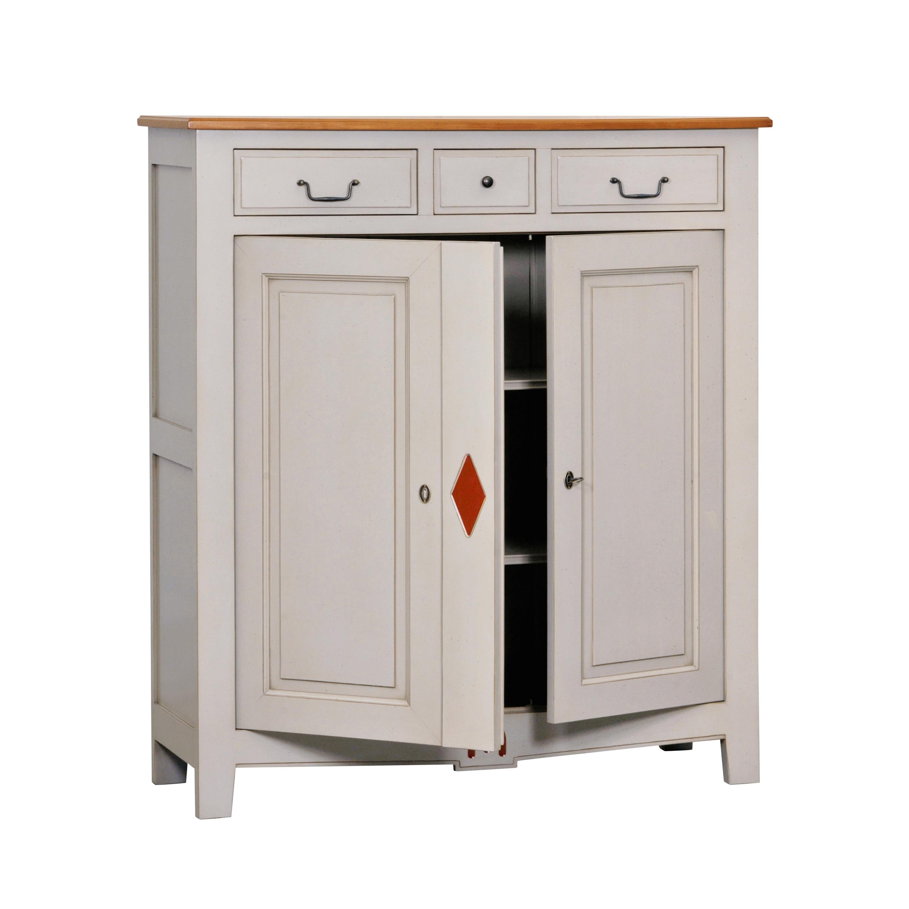 Contemporary 2 Doors Directoire Cabinet in Solid French Cherry Grey Lacquered For Sale