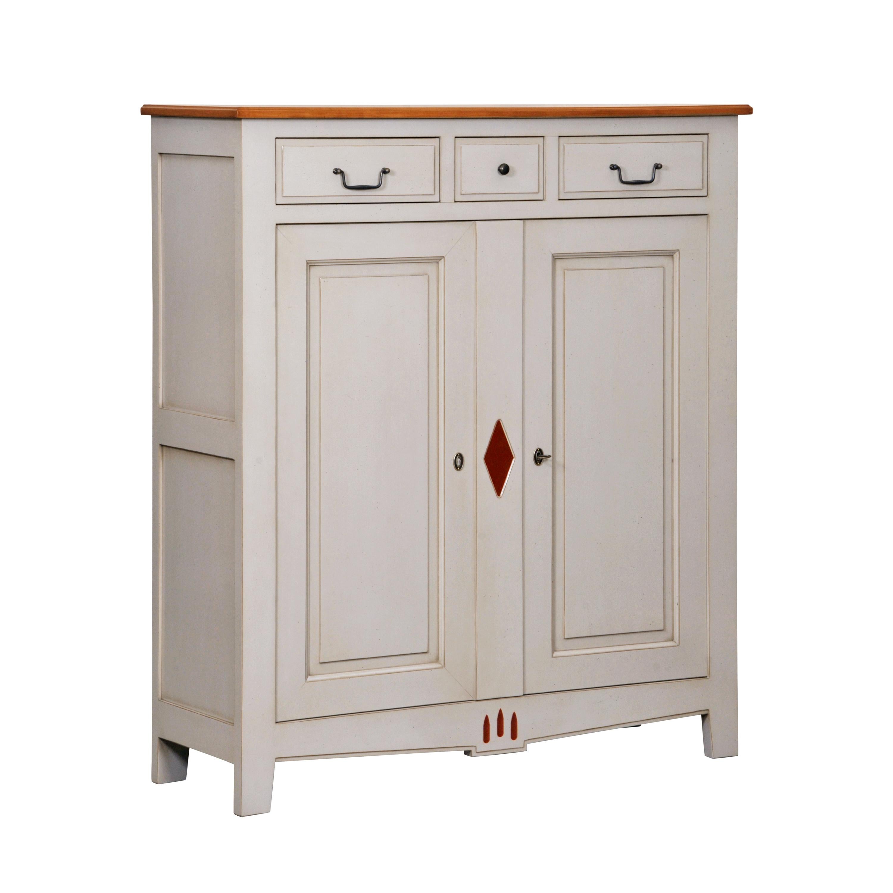 2 Doors Directoire Cabinet in Solid French Cherry Grey Lacquered For Sale 1