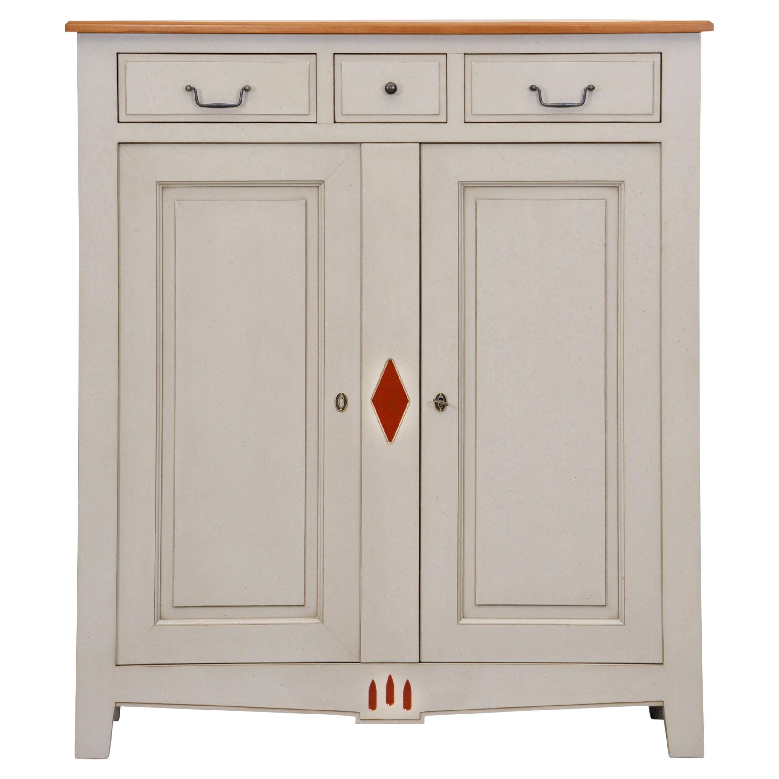 2 Doors Directoire Cabinet in Solid French Cherry Grey Lacquered For Sale
