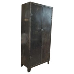 2 Doors Industrial Cupboard Cabinet with Drawer and Bottle Holder, circa 1950