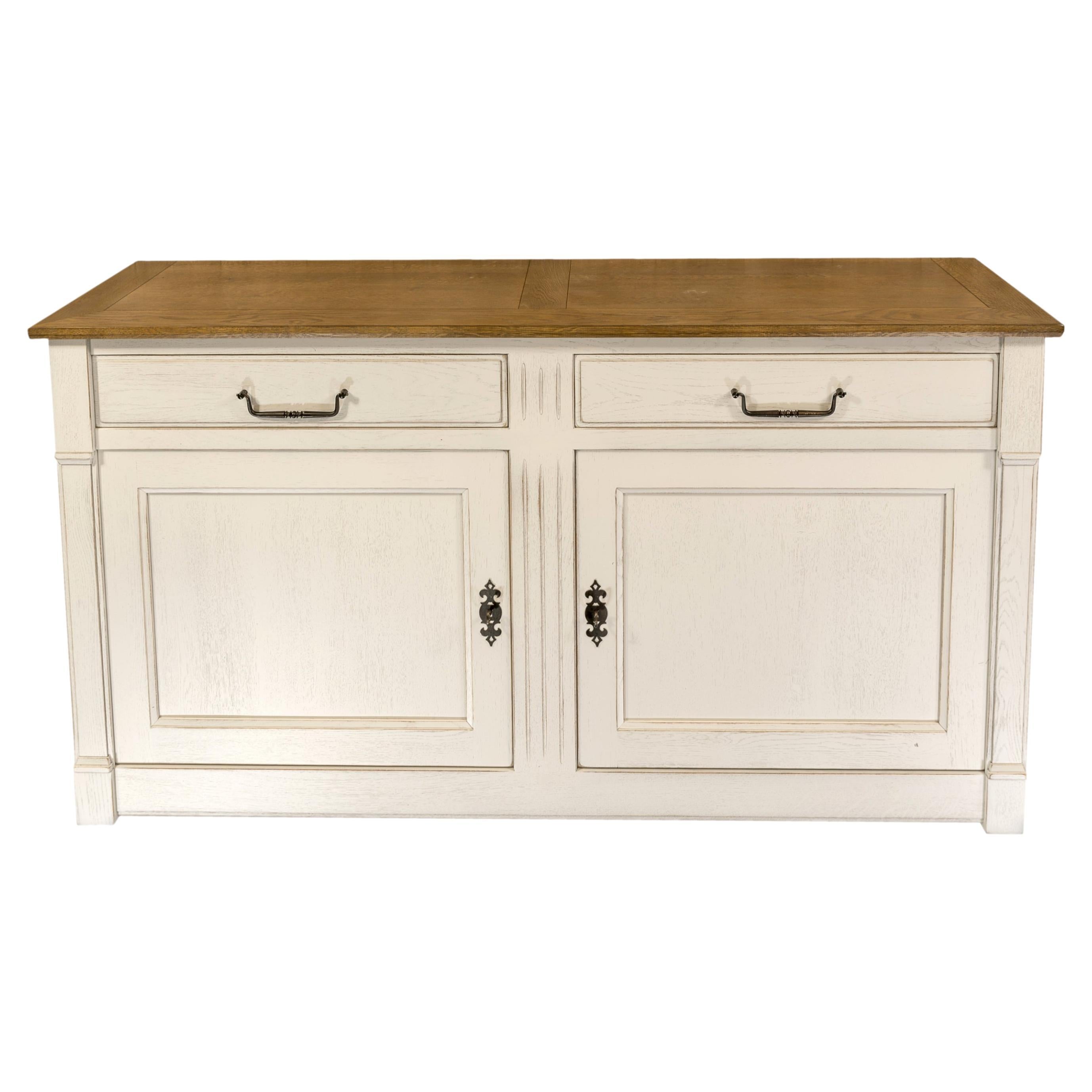 2 Doors Sideboard in Solid Oak, Royal Brown Stained and Pearl Grey Lacquered For Sale