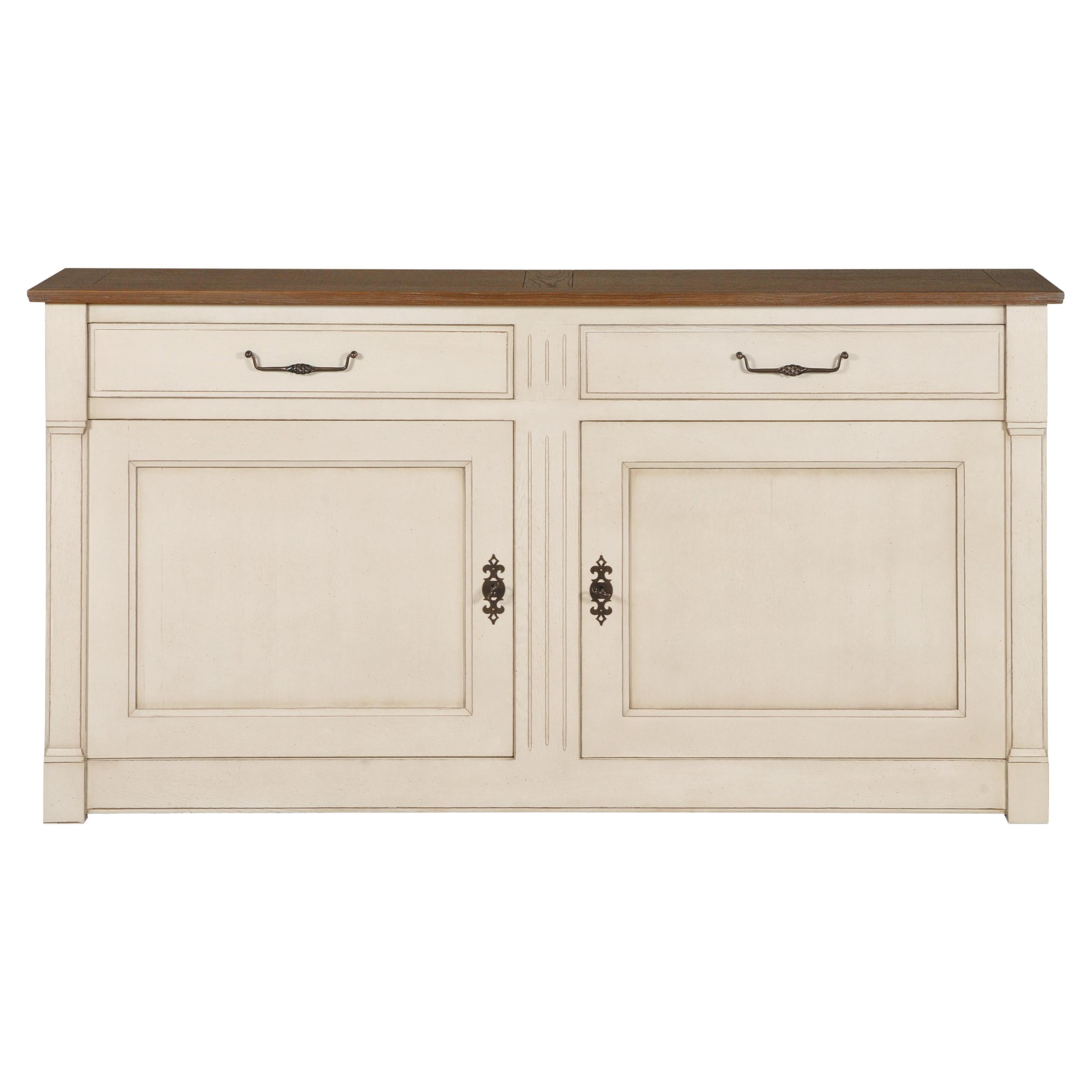 2 Doors White-Cream Sideboard in Solid Oak, 100% Made in France For Sale