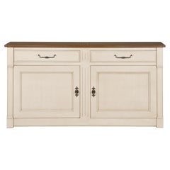 2 Doors White-Cream Sideboard in Solid Oak, 100% Made in France
