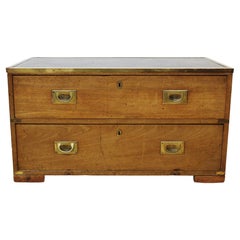 2 Drawer Campaign Chest w/ Tooled Leather Top