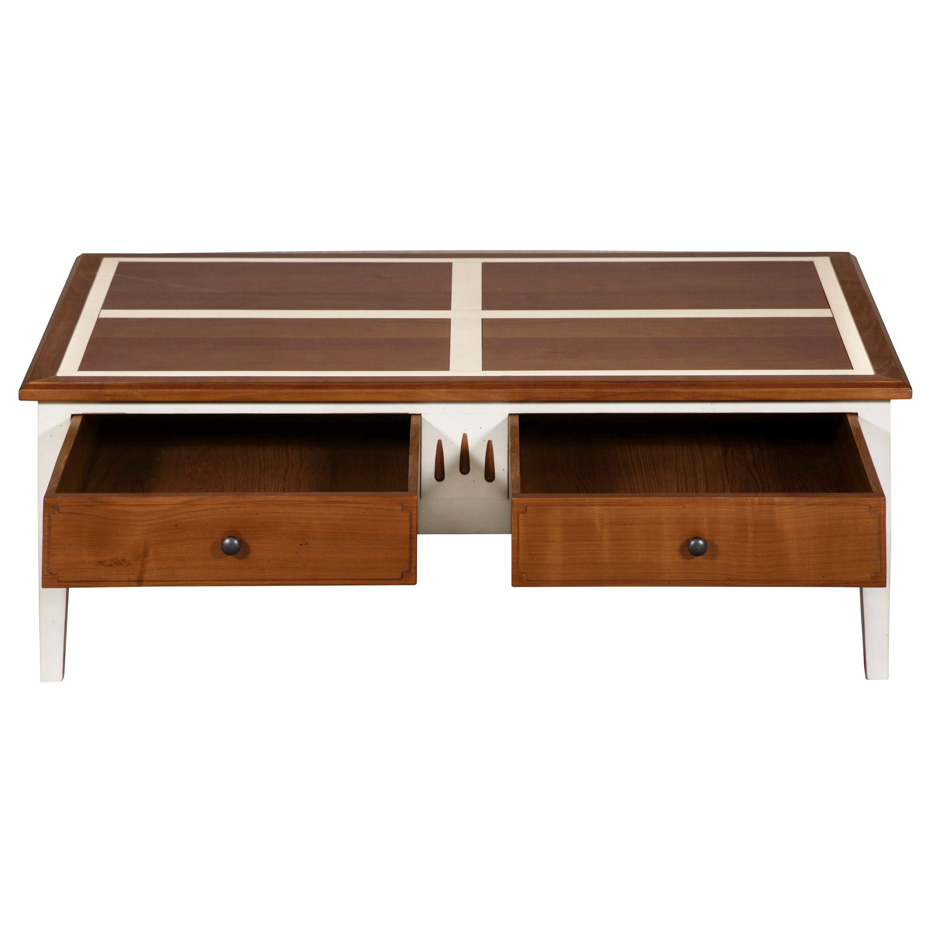 Neoclassical 2-Drawer Coffee Table in Cherry, a French Directoire Style Re-Interpretation  For Sale