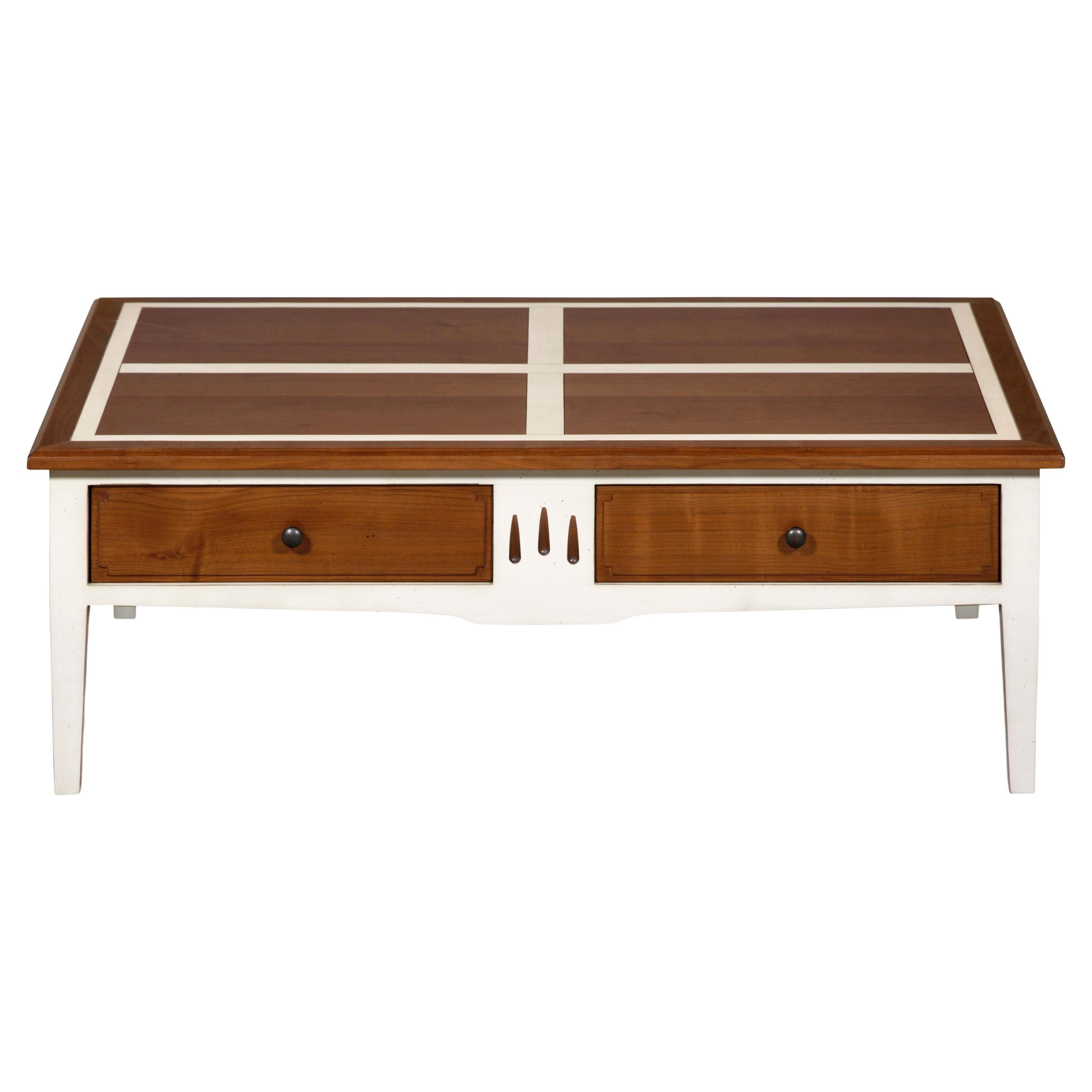2-Drawer Coffee Table in Cherry, a French Directoire Style Re-Interpretation  For Sale
