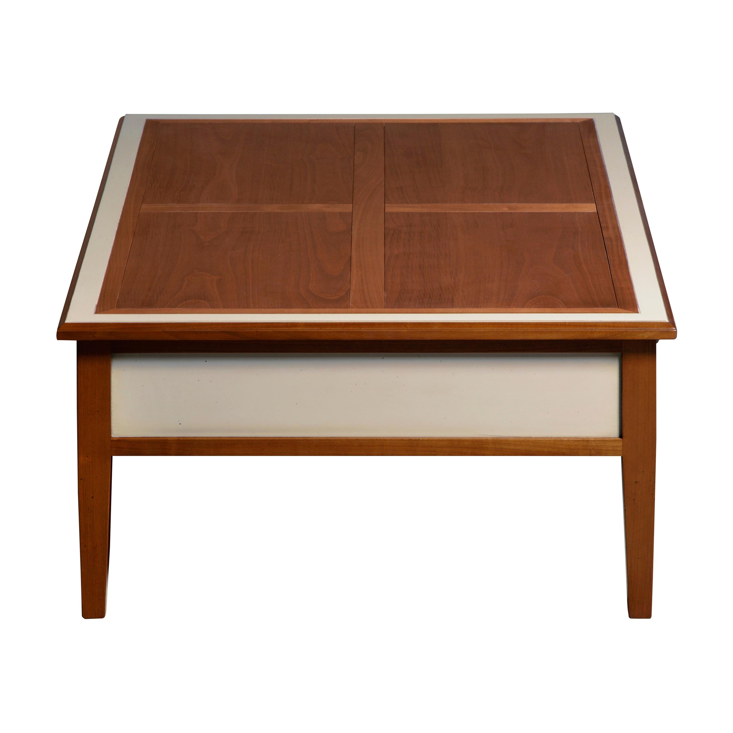 2-Drawer Coffee Table in Solid Cherry, Stained and Light-Grey Lacquered For Sale 2