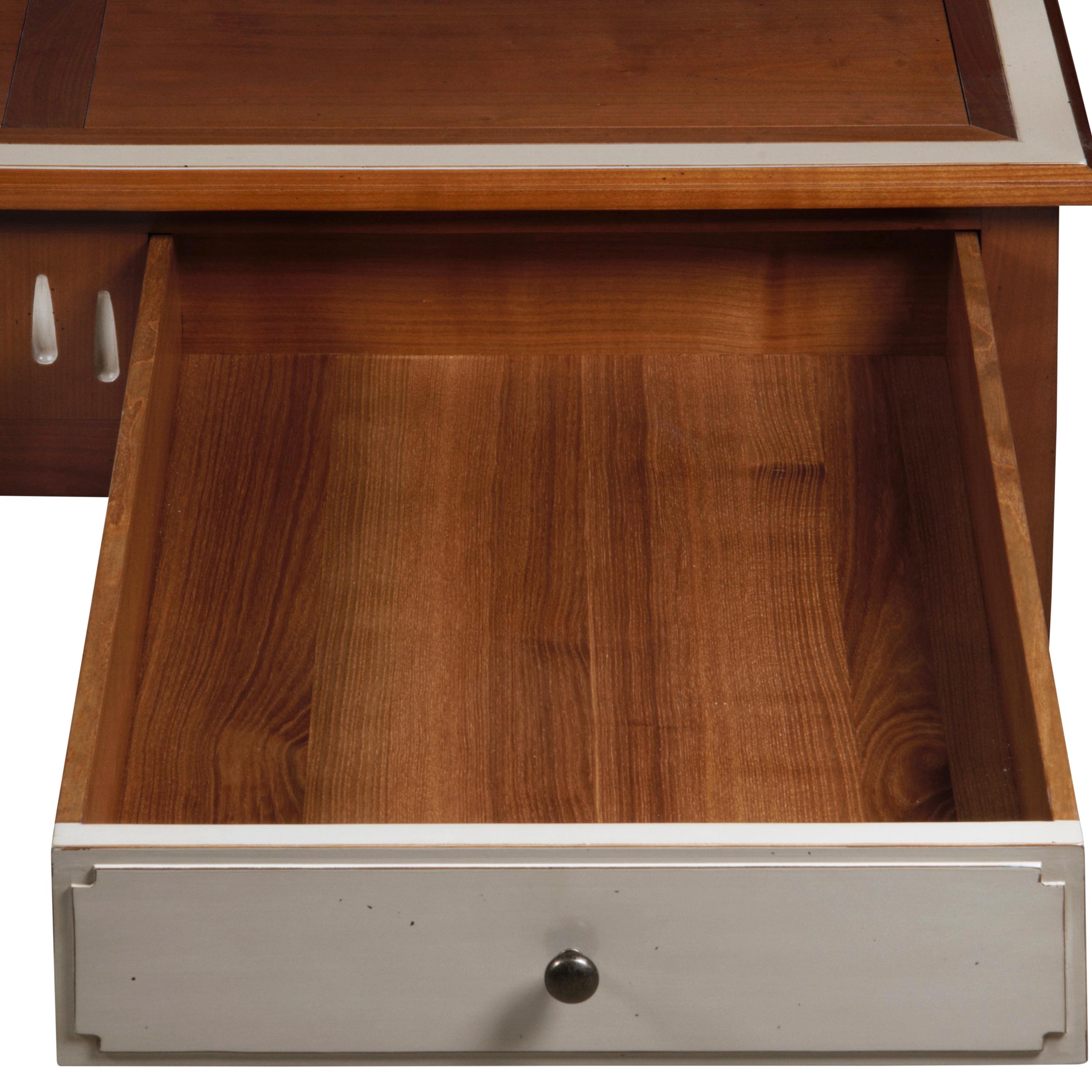 Contemporary 2-Drawer Coffee Table in Solid Cherry, Stained and Light-Grey Lacquered For Sale