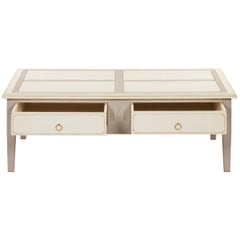2-drawer coffee table in solid cherry wood, white-cream and gray lacquered