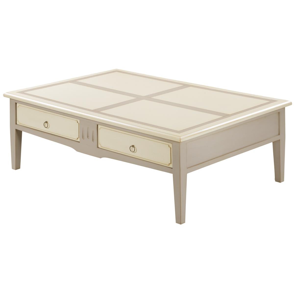 Tavolino a 2 cassetti in legno massiccio di ciliegio, laccato bianco-crema e grigio in vendita 1