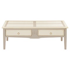 Mesa de centro de 2 cajones de madera maciza de cerezo, lacada en blanco-crema y gris
