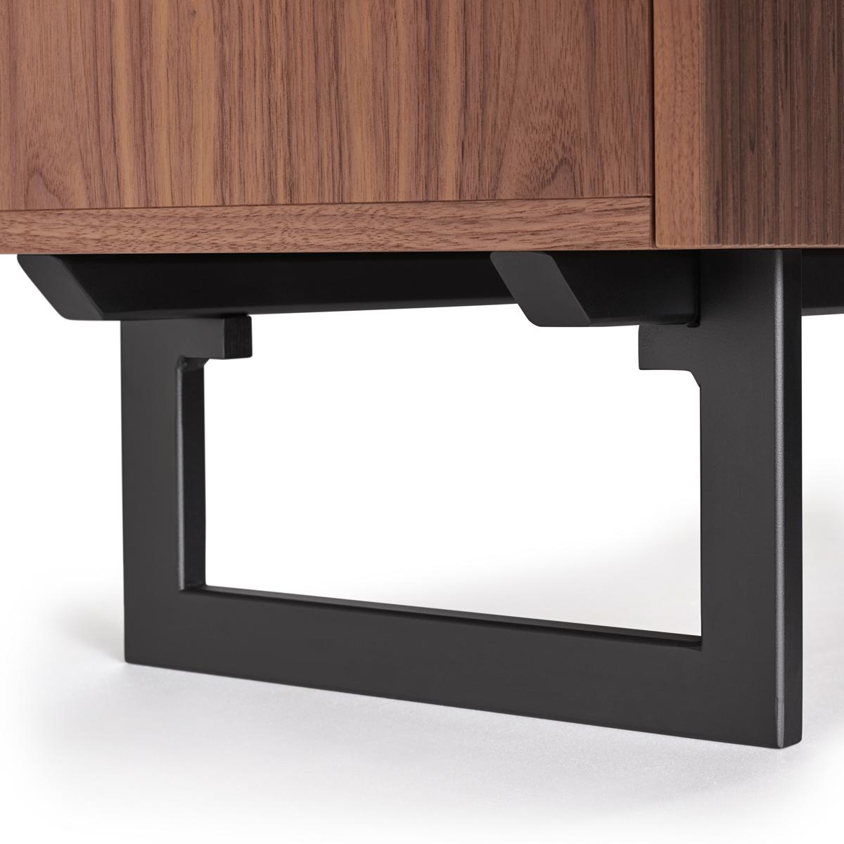 Woodwork 2-drawer coffee table in walnut & black iron feet, design by Christophe Lecomte For Sale