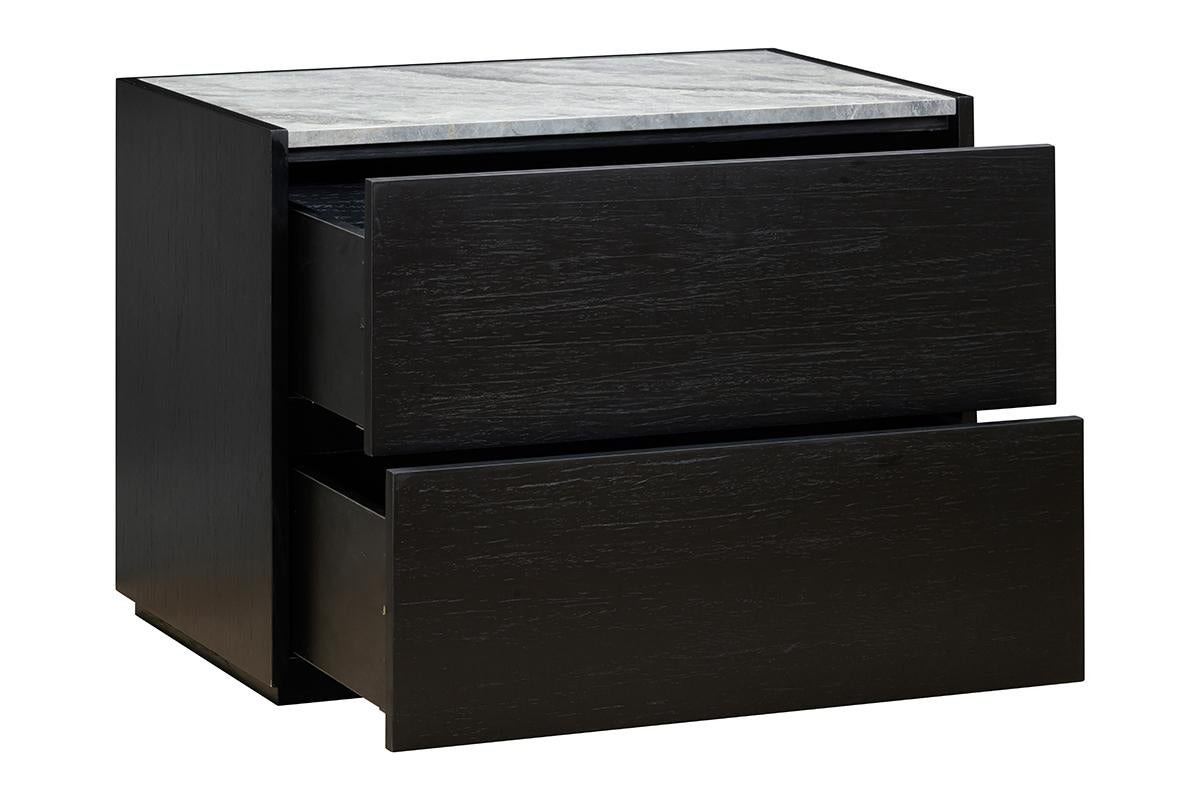 Nachttisch mit 2 Schubladen: Schwarze aus Eiche – graue Steinplatte (Furnier) im Angebot