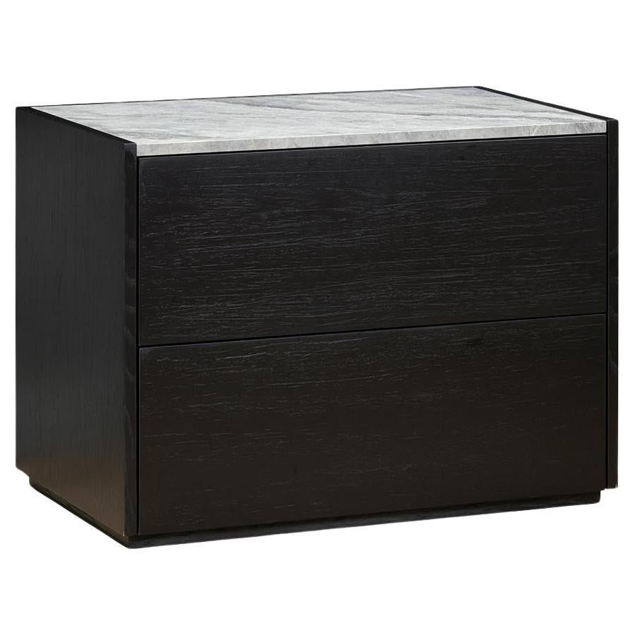 Nachttisch mit 2 Schubladen: Schwarze aus Eiche – graue Steinplatte
