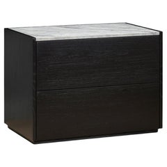 Comodino a 2 cassetti: Oak nero - Top in pietra grigia