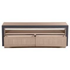 2-drawer tv stand in oak , natural varnish & gray stained, design C. Lecomte