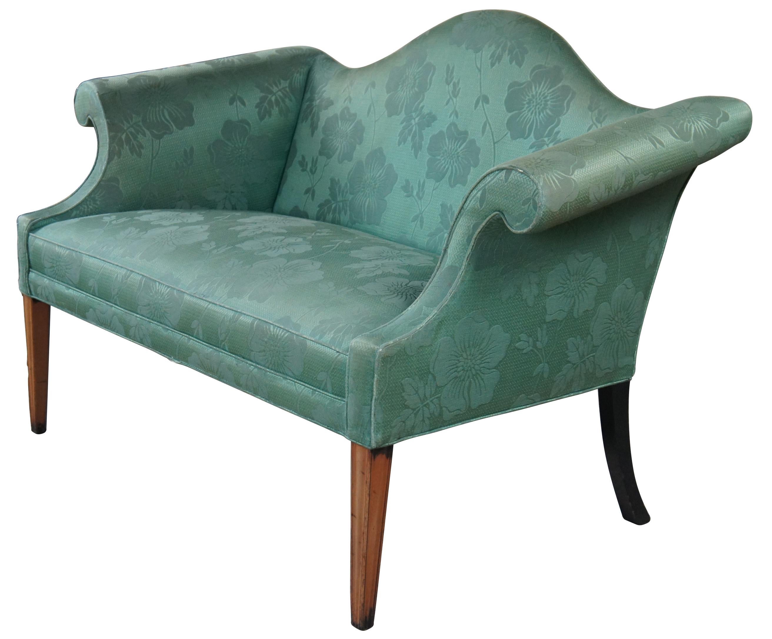2 Drexel Heritage Federal Style Mahogany Camelback Green Floral Loveseats Settee In Good Condition In Dayton, OH