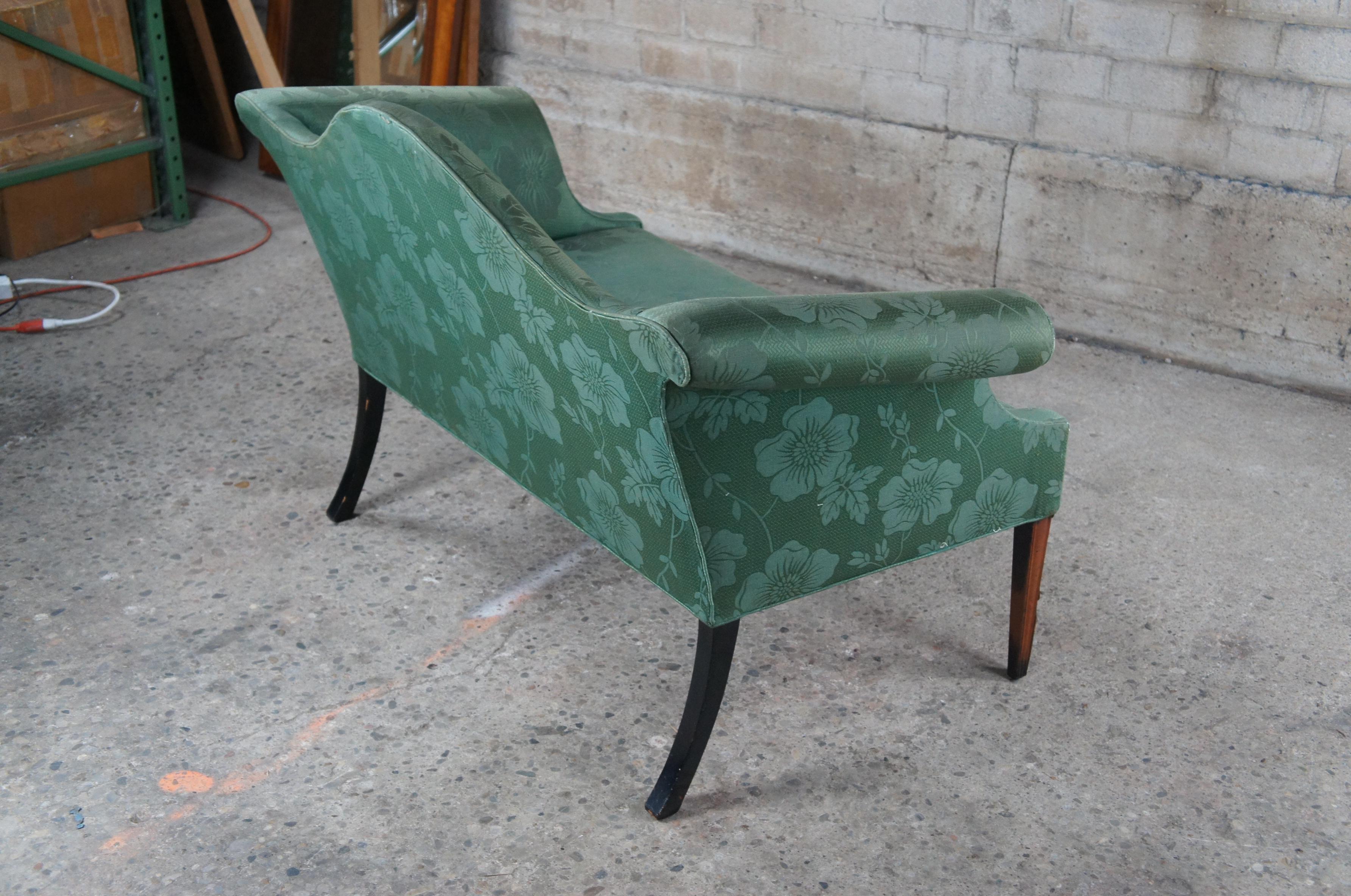2 Drexel Heritage Federal Style Mahogany Camelback Green Floral Loveseats Settee 4