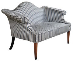 2 Drexel Heritage Federal Style Mahogany Camelback Striped Loveseats Settee 54"