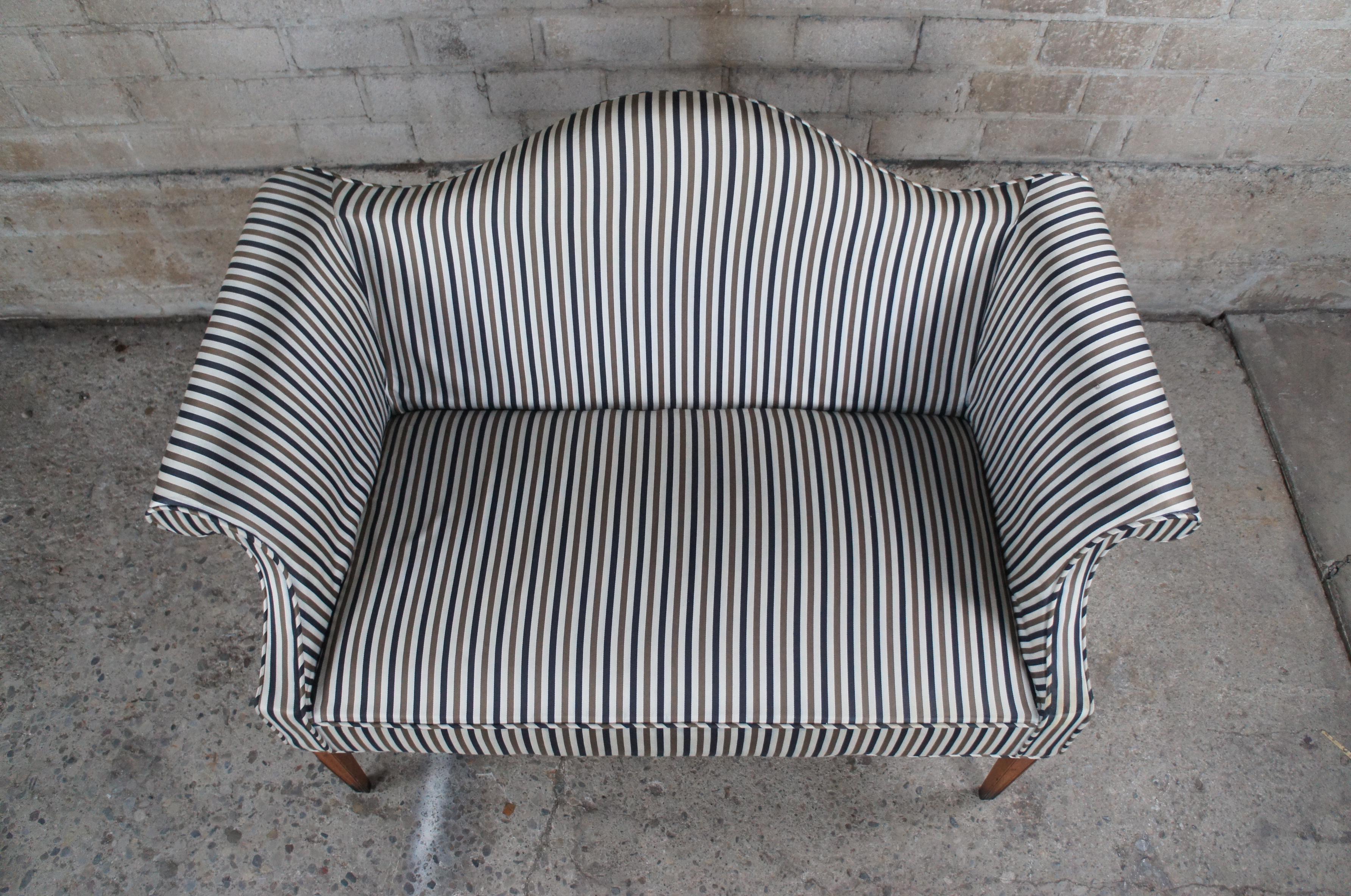 Mid-20th Century 2 Drexel Heritage Federal Style Mahogany Camelback Striped Loveseats Settee 54